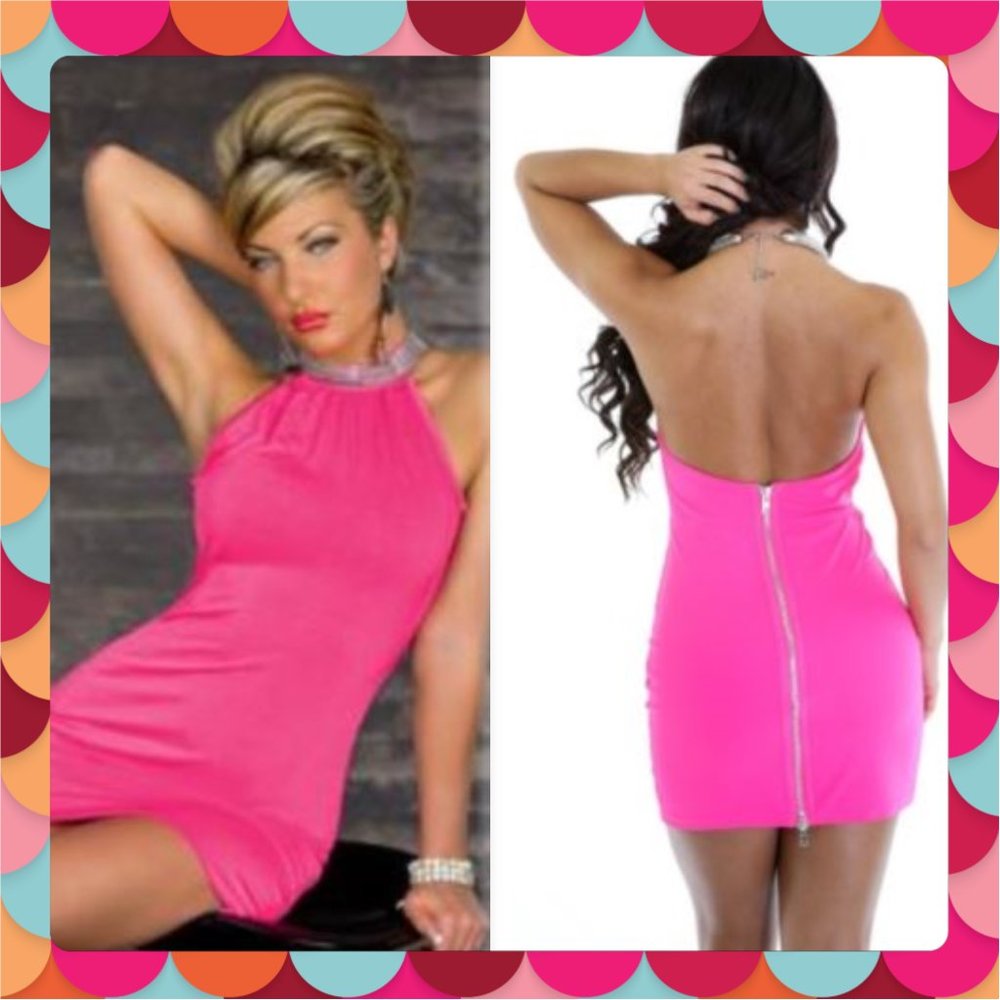 Pink Metallic Neckline Dress